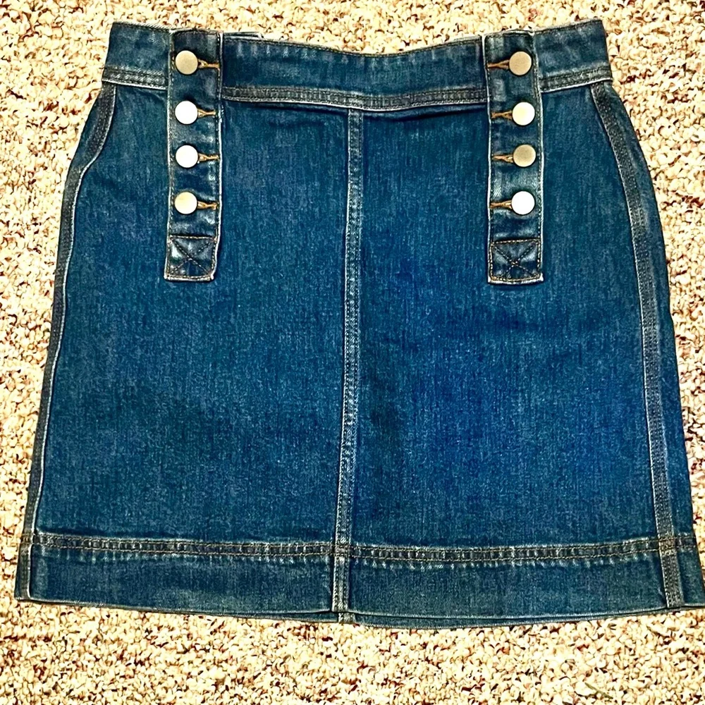 Loft Button Front Denim Blue Jean Mini Skirt Size 0